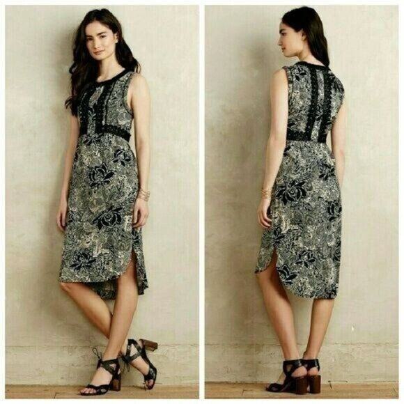 NEW Sz 6P HOLDING HORSES Anthropologie Suraja Tropic Paisley Black Dress Shift - Picture 1 of 6